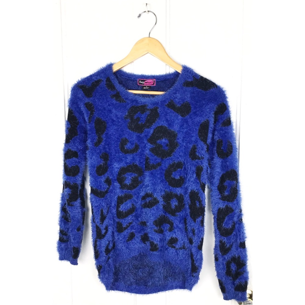 VINTAGE : Say What? : size : M : Y2k fuzzy leopard print fur winter fall sweater